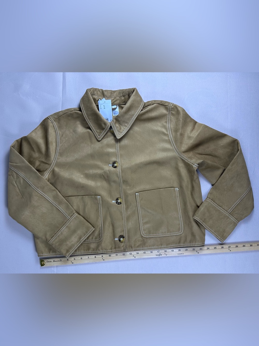 NWT Divided H&M Faux Suede Cropped Chore Jacket Tan XL